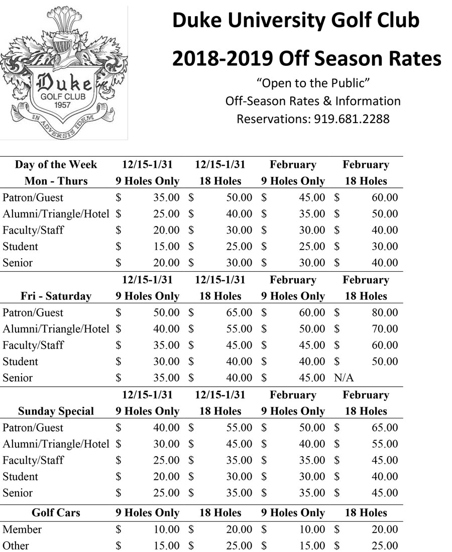 Golf Course RatesDurham, NC Duke University Golf Club